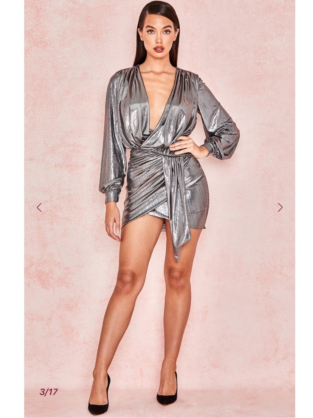 HOUSE OF CB ALVONA Metallic Silver Drape Mini Dress size M